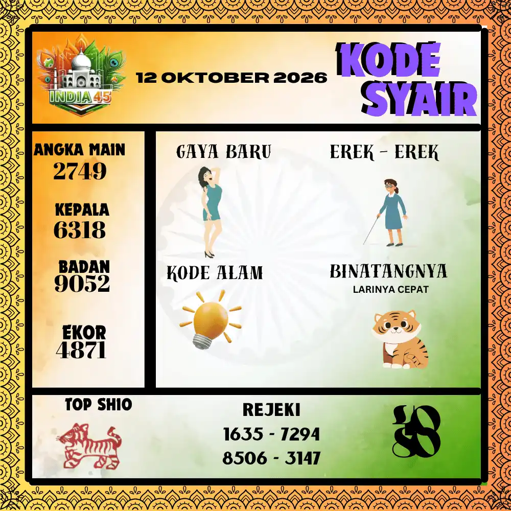 Kode Syair India45  Pools - Oktober 2026
