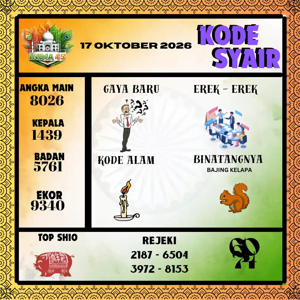 Kode Syair India45  Pools - Oktober 2026
