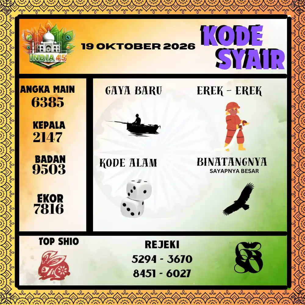 Kode Syair India45  Pools - Oktober 2026
