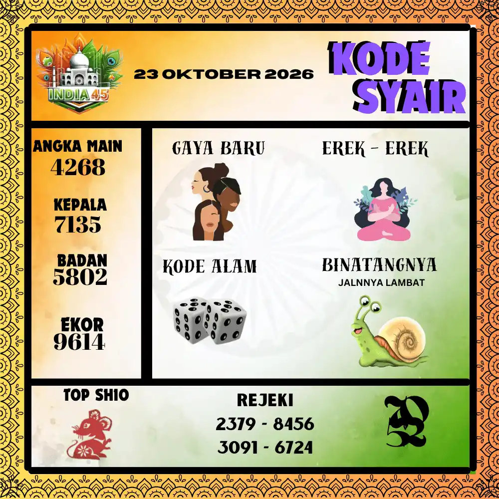 Kode Syair India45  Pools - Oktober 2026
