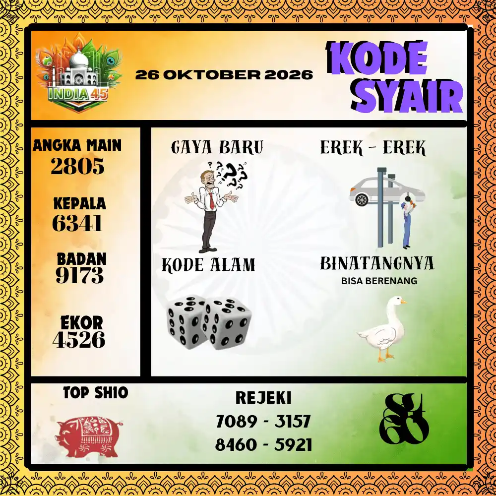 Kode Syair India45  Pools - Oktober 2026
