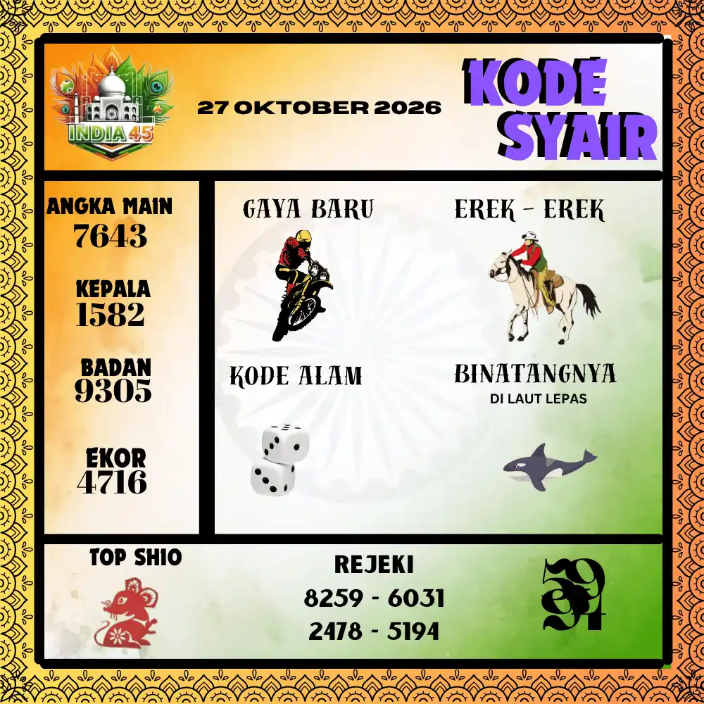 Kode Syair India45  Pools - Oktober 2026
