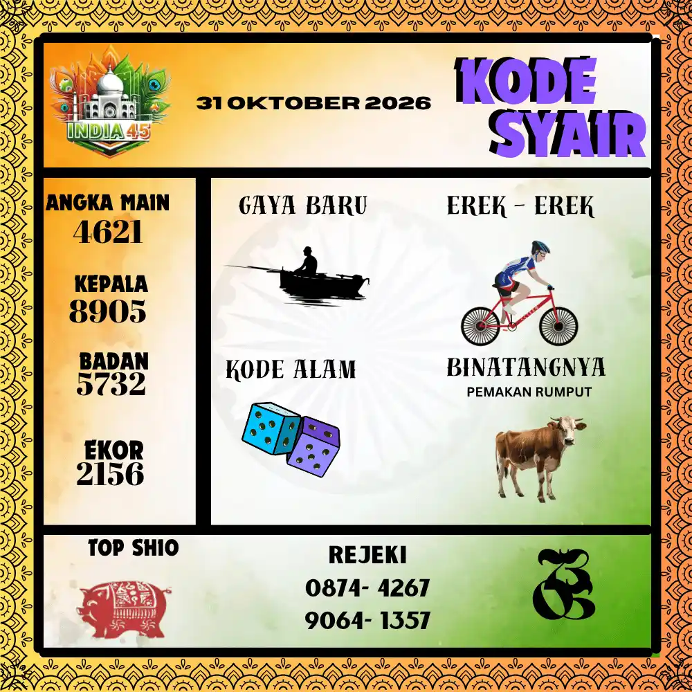 Kode Syair India45  Pools - Oktober 2026
